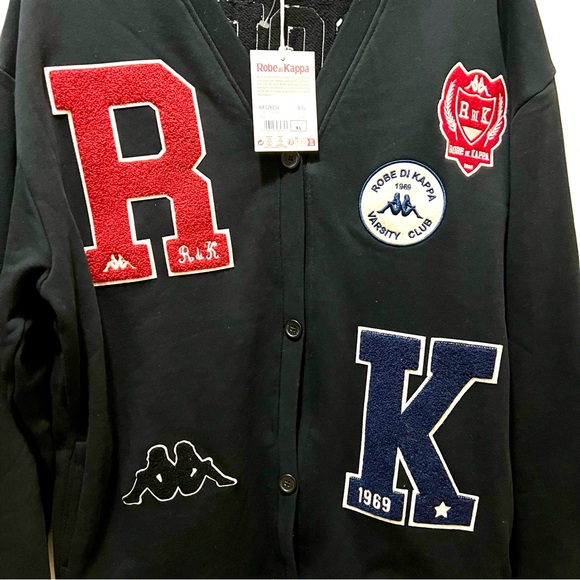 Kappa Robe Giovani Sea Cardigan jet black Embroidered felt patches XL NWT - Picture 5 of 10